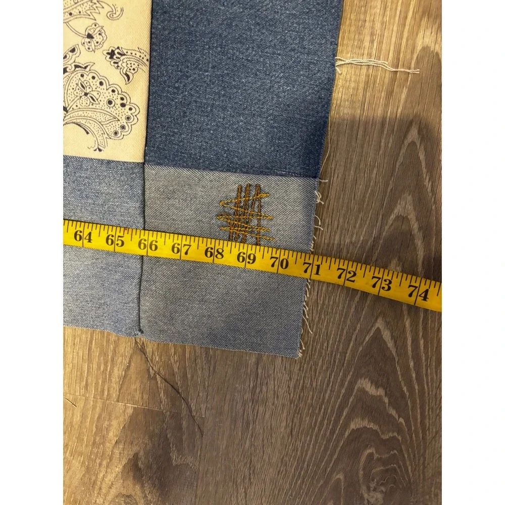 Unfinished Quilt Top Handmade Patchwork Denim Embroidered Upcycled Boho 71x52